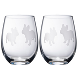 Set of 2 French Bulldog Dog Stemless Wine Glasses