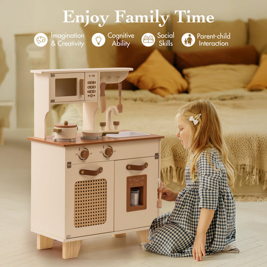 ROBUD Wooden Kids Play Kitchen Set - Mocha Montessori
