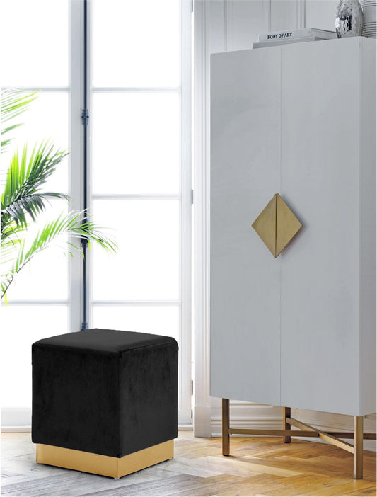Jax Contemporary Velvet Ottoman with Gold Stainless Steel Base – Stylish Accent for Any Room