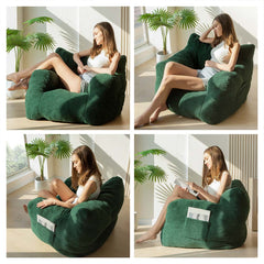 MAXYOYO Sherpa Bean Bag Chair, Boucle Tufted Bean Bag Couch, Living Room Lazy Bean Bag Chair for Adults Kids, Green