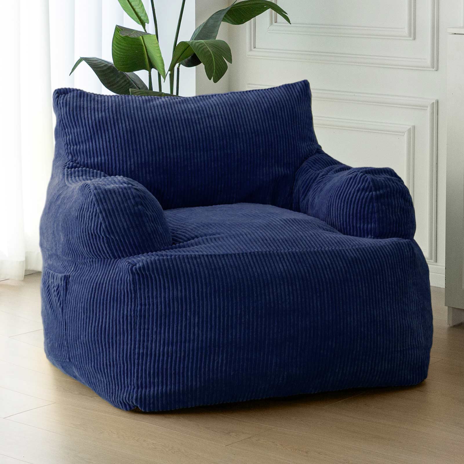 MAXYOYO Giant Bean Bag Chair, Stuffed Bean Bag Couch for Living Room, Navy