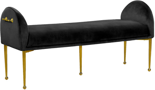 Owen Elegant Velvet Bench with Polished Gold Legs, Chic Design for Bedroom or Entryway Seating