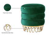 Revolve Plush Black Velvet Ottoman with Gold Stainless Steel Base - Stylish Contemporary Accent Piece