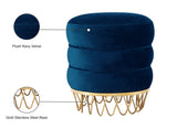 Revolve Plush Black Velvet Ottoman with Gold Stainless Steel Base - Stylish Contemporary Accent Piece