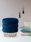 Revolve Plush Black Velvet Ottoman with Gold Stainless Steel Base - Stylish Contemporary Accent Piece