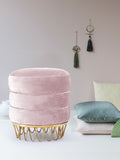 Revolve Plush Black Velvet Ottoman with Gold Stainless Steel Base - Stylish Contemporary Accent Piece