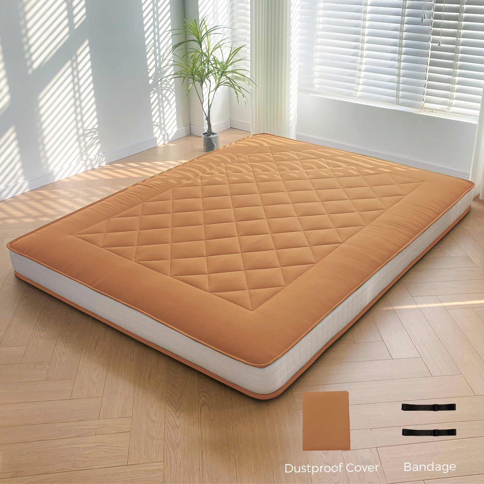 MAXYOYO 6" Extra Thick Japanese Futon Mattress with Rectangle Quilted, Stylish Floor Bed For Family, Light Brown