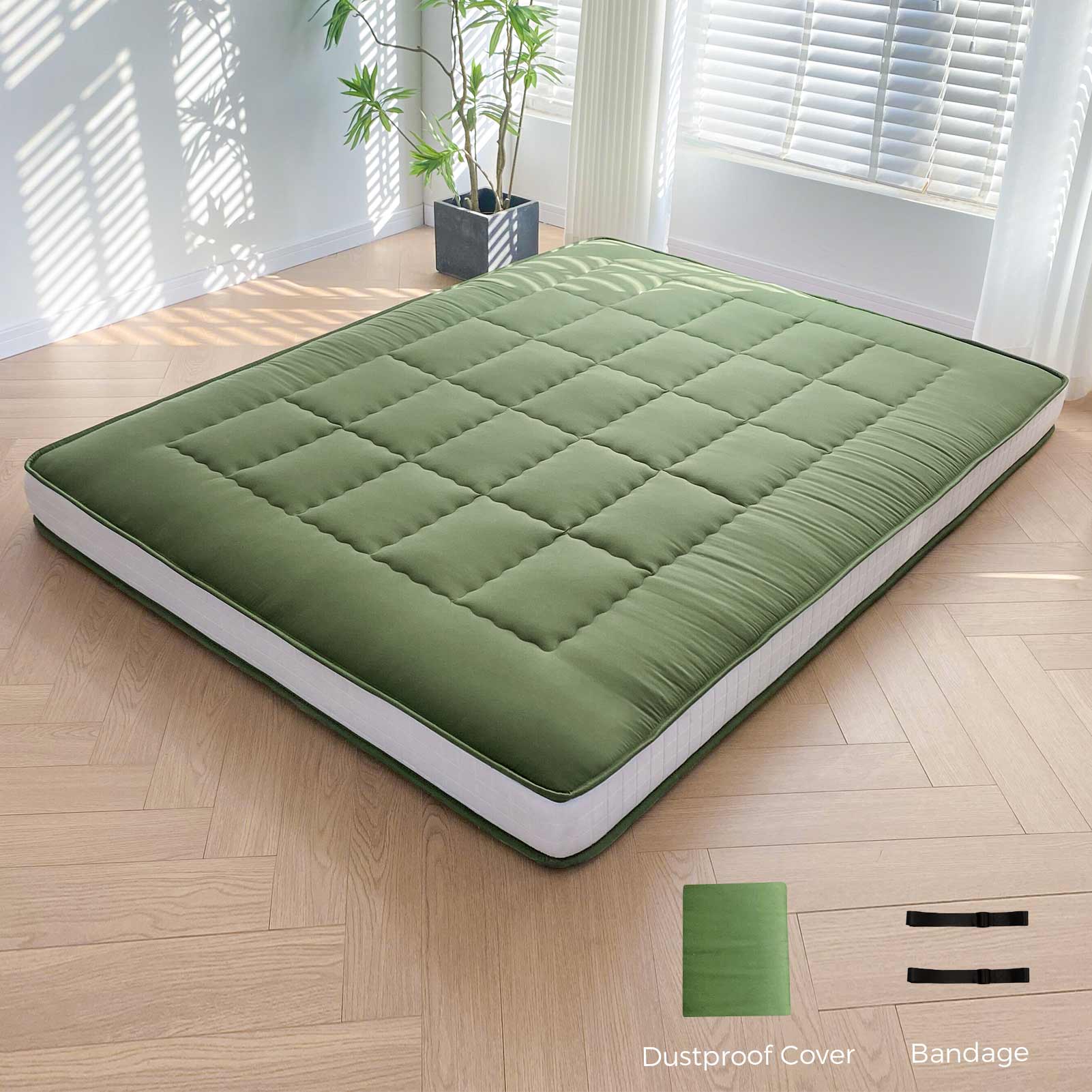 MAXYOYO Padded Japanese Floor Mattress, Green Foldable Roll Up Futon Mattress