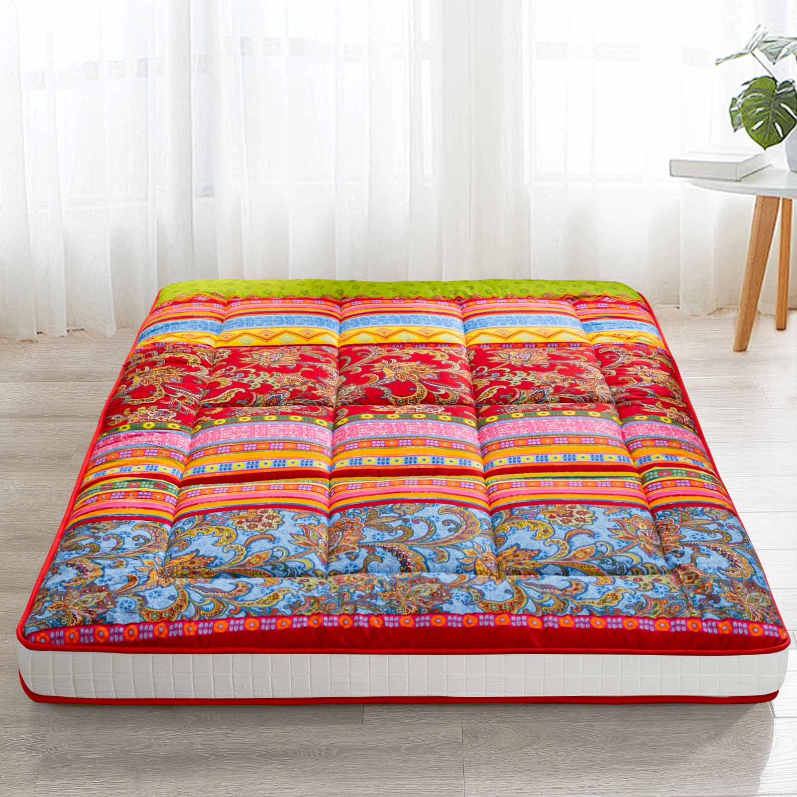 MAXYOYO Bohemian Retro Floor Mattress, Padded Vintage Floral Futon Mattress Quilted Bed Mattress