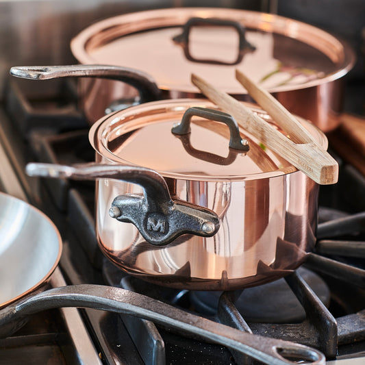 Mauviel M'Heritage M'150 CI Copper DeLuxe 3-Piece Cookware Set With Cast Iron Handles