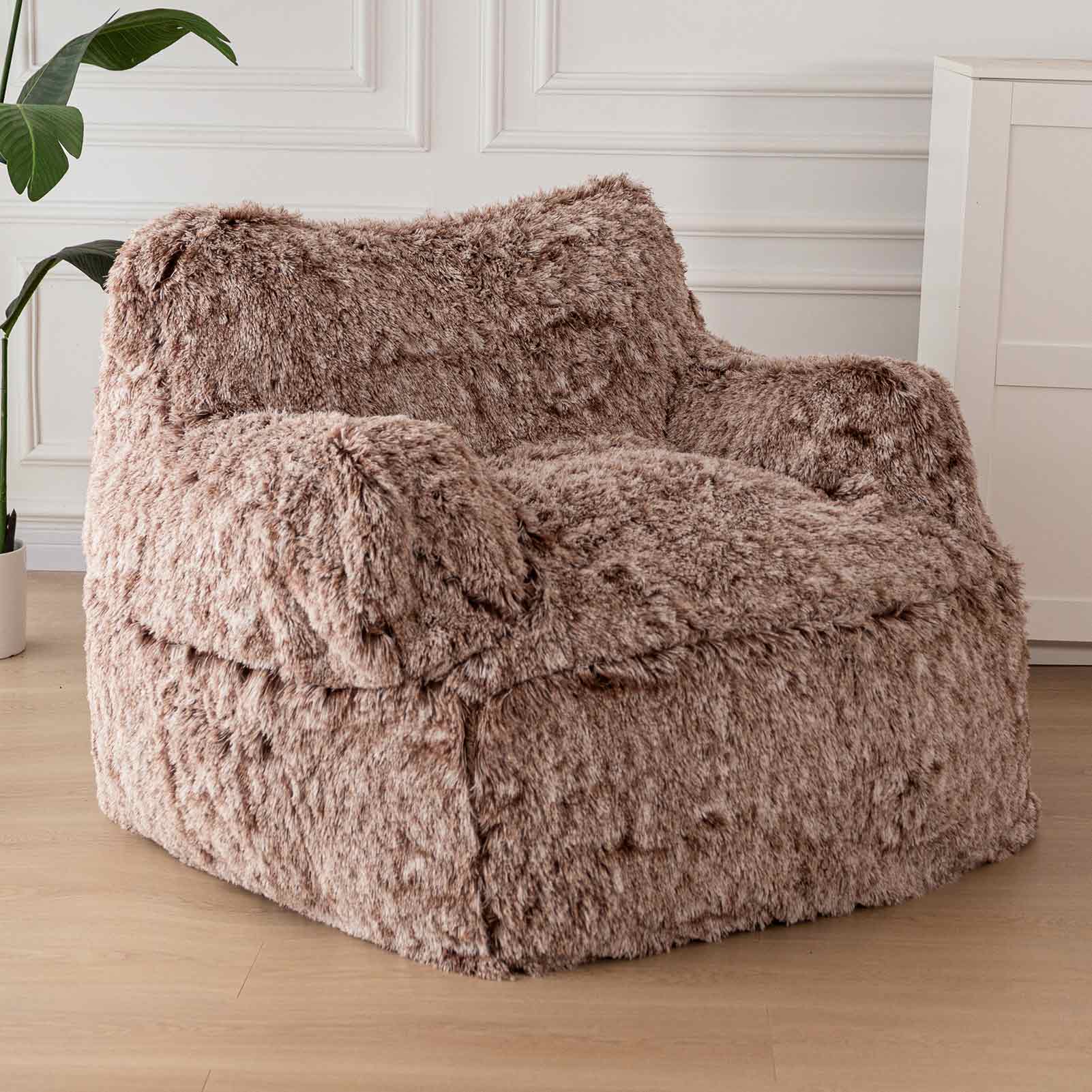 MAXYOYO Giant Bean Bag Chair, Faux Fur Stuffed Bean Bag Couch for Living Room, Coffee