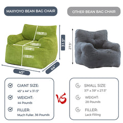 MAXYOYO Giant Bean Bag Chair, Stuffed Bean Bag Couch for Living Room, Green