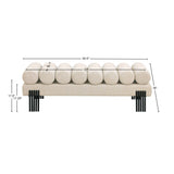 Akeela Stylish Upholstered Fabric Bench with Rolled Cushion Top and Modern Black Metal Legs