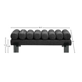 Akeela Stylish Upholstered Fabric Bench with Rolled Cushion Top and Modern Black Metal Legs