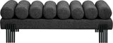 Akeela Stylish Upholstered Fabric Bench with Rolled Cushion Top and Modern Black Metal Legs