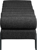 Akeela Stylish Upholstered Fabric Bench with Rolled Cushion Top and Modern Black Metal Legs