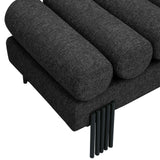 Akeela Stylish Upholstered Fabric Bench with Rolled Cushion Top and Modern Black Metal Legs