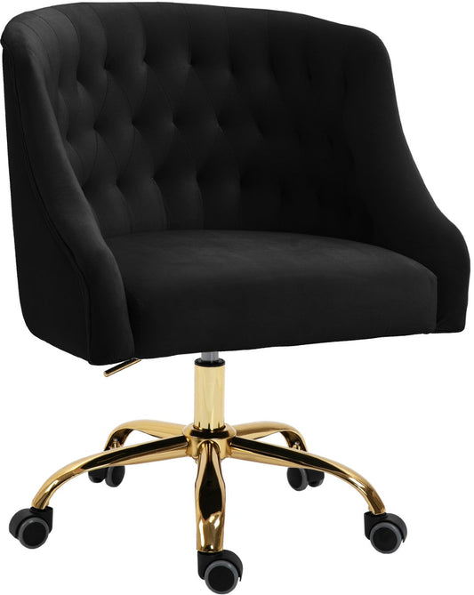 Arden Velvet Office Chair - Stylish Swivel Design with Gold Base and Luxurious Deep Button Tufting