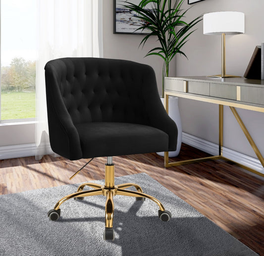 Arden Velvet Office Chair - Stylish Swivel Design with Gold Base and Luxurious Deep Button Tufting