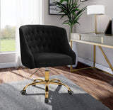 Arden Velvet Office Chair - Stylish Swivel Design with Gold Base and Luxurious Deep Button Tufting