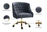 Arden Velvet Office Chair - Stylish Swivel Design with Gold Base and Luxurious Deep Button Tufting