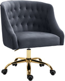 Arden Velvet Office Chair - Stylish Swivel Design with Gold Base and Luxurious Deep Button Tufting