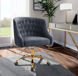 Arden Velvet Office Chair - Stylish Swivel Design with Gold Base and Luxurious Deep Button Tufting