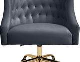Arden Velvet Office Chair - Stylish Swivel Design with Gold Base and Luxurious Deep Button Tufting
