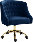 Arden Velvet Office Chair - Stylish Swivel Design with Gold Base and Luxurious Deep Button Tufting