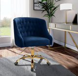 Arden Velvet Office Chair - Stylish Swivel Design with Gold Base and Luxurious Deep Button Tufting