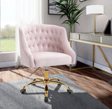 Arden Velvet Office Chair - Stylish Swivel Design with Gold Base and Luxurious Deep Button Tufting