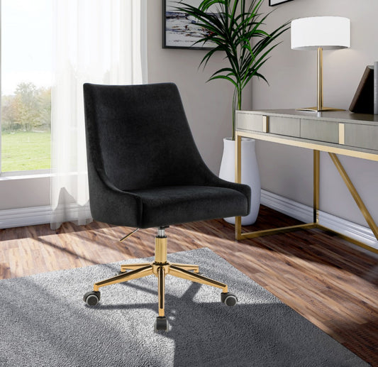 Karina Velvet Swivel Office Chair - Contemporary Design with Adjustable Height & Gold Base Charm