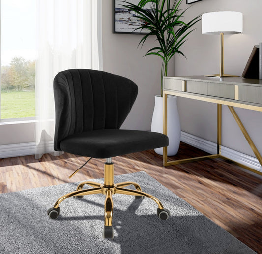Finley Velvet Office Chair - Stylish Swivel Design with Channel Tufting and Luxurious Gold Base