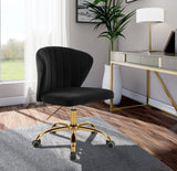 Finley Velvet Office Chair - Stylish Swivel Design with Channel Tufting and Luxurious Gold Base