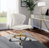 Finley Velvet Office Chair - Stylish Swivel Design with Channel Tufting and Luxurious Gold Base