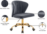 Finley Velvet Office Chair - Stylish Swivel Design with Channel Tufting and Luxurious Gold Base