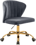 Finley Velvet Office Chair - Stylish Swivel Design with Channel Tufting and Luxurious Gold Base
