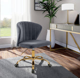 Finley Velvet Office Chair - Stylish Swivel Design with Channel Tufting and Luxurious Gold Base