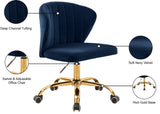 Finley Velvet Office Chair - Stylish Swivel Design with Channel Tufting and Luxurious Gold Base