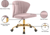 Finley Velvet Office Chair - Stylish Swivel Design with Channel Tufting and Luxurious Gold Base