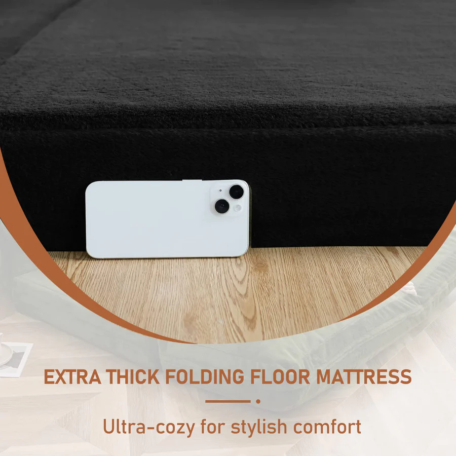 MAXYOYO Bean Bag Folding Sofa Bed, Floor Mattress Extra Thick Floor Sofa with Faux Fur Washable Cover