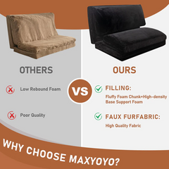 MAXYOYO Bean Bag Folding Sofa Bed, Floor Mattress Extra Thick Floor Sofa with Faux Fur Washable Cover