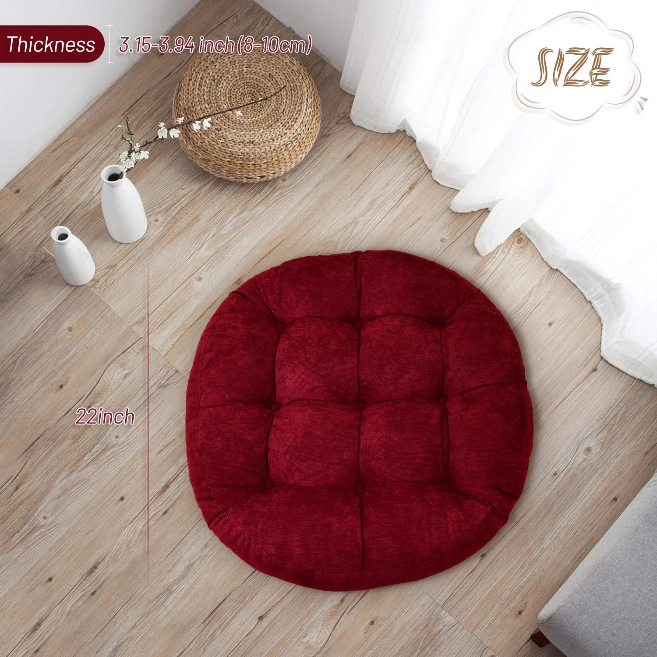 MAXYOYO 22x22 Inch Floor Pillow, Meditation Cushion for Yoga Living Room Sofa Balcony Outdoor, Wine