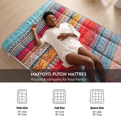 MAXYOYO Bohemian Retro Japanese Floor Mattress, Padded Vintage Floral Futon Mattress