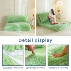 MAXYOYO Bean Bag Folding Floor Sofa Bed, Faux Fur Foam Filling Wall Couch Sleeper Chairs, Green