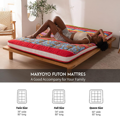 MAXYOYO Bohemian Retro Japanese Floor Mattress, Padded Vintage Floral Futon Mattress