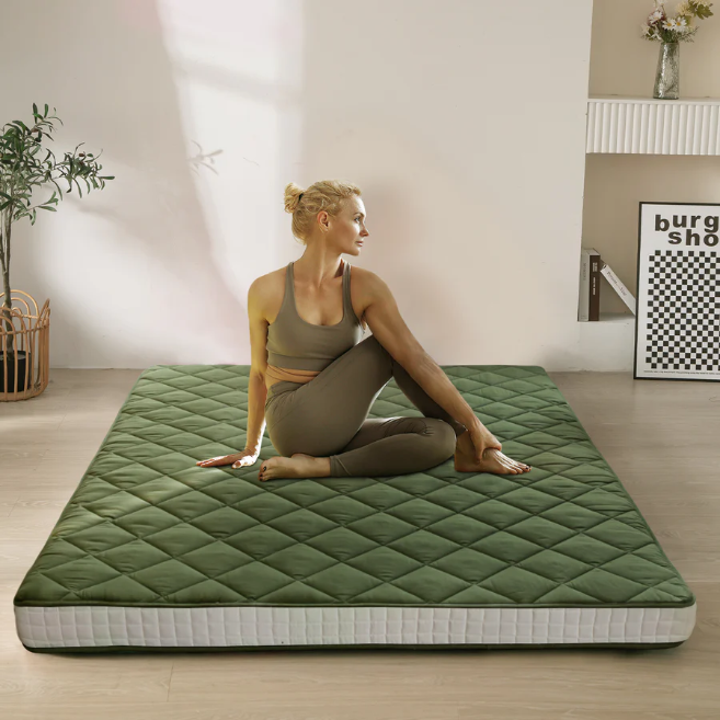 MAXYOYO Diamond Patterned Padded Japanese Floor Mattress, Extra Thick Japanese Floor Mattress Quilted Mattress Topper, Green