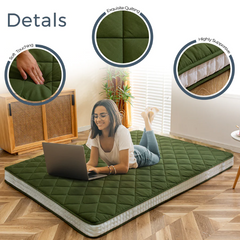 MAXYOYO Diamond Patterned Padded Japanese Floor Mattress, Extra Thick Japanese Floor Mattress Quilted Mattress Topper, Green