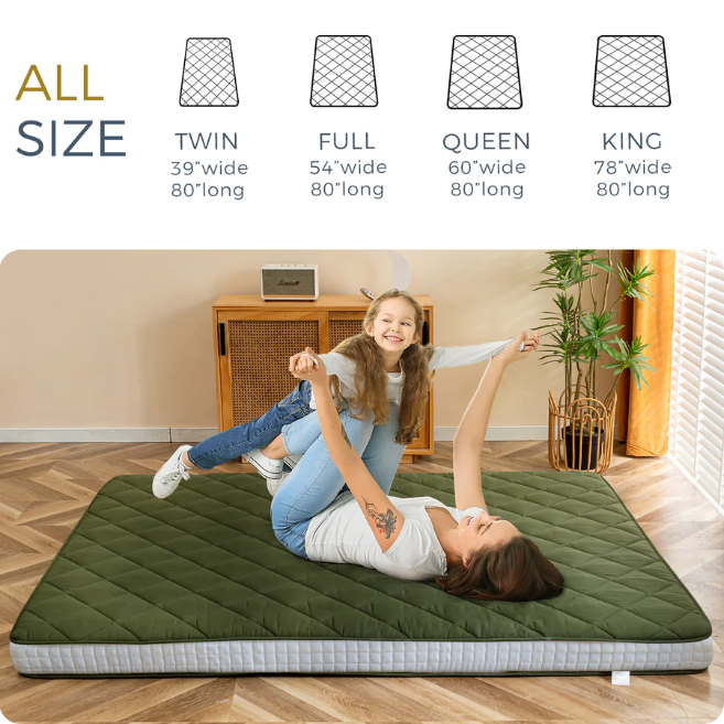 MAXYOYO Diamond Patterned Padded Japanese Floor Mattress, Extra Thick Japanese Floor Mattress Quilted Mattress Topper, Green