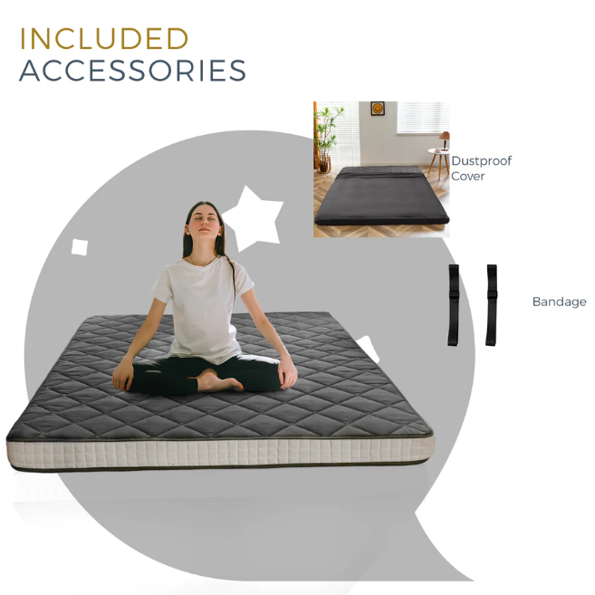 MAXYOYO Diamond Patterned Padded Japanese Futon Bed, Extra Thick Japanese Floor Mattress Quilted Mattress Topper, Dark Grey